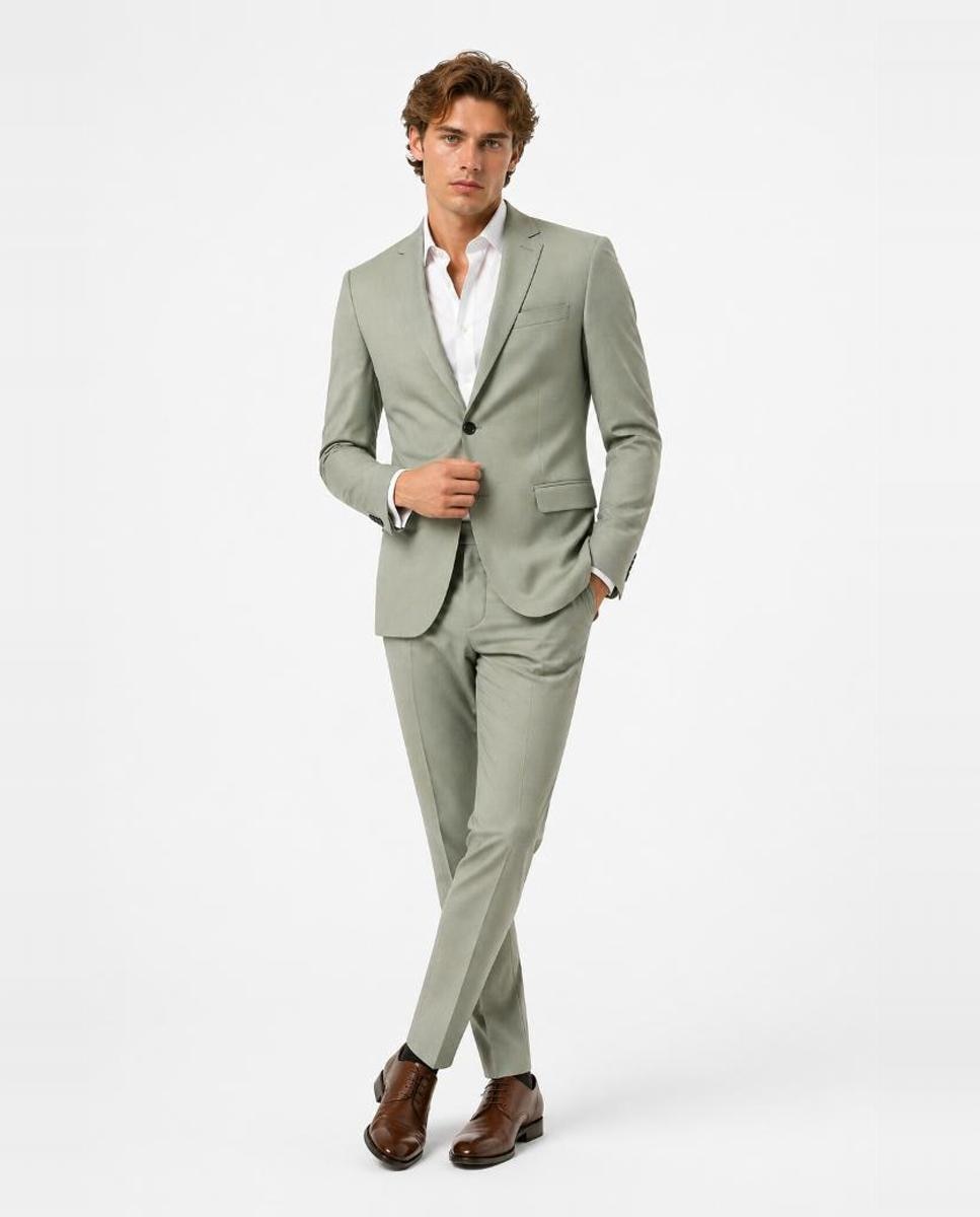 Chaqueta de traje de hombre Slim Fit lisa - Selected - Verde claro Verde claro-5