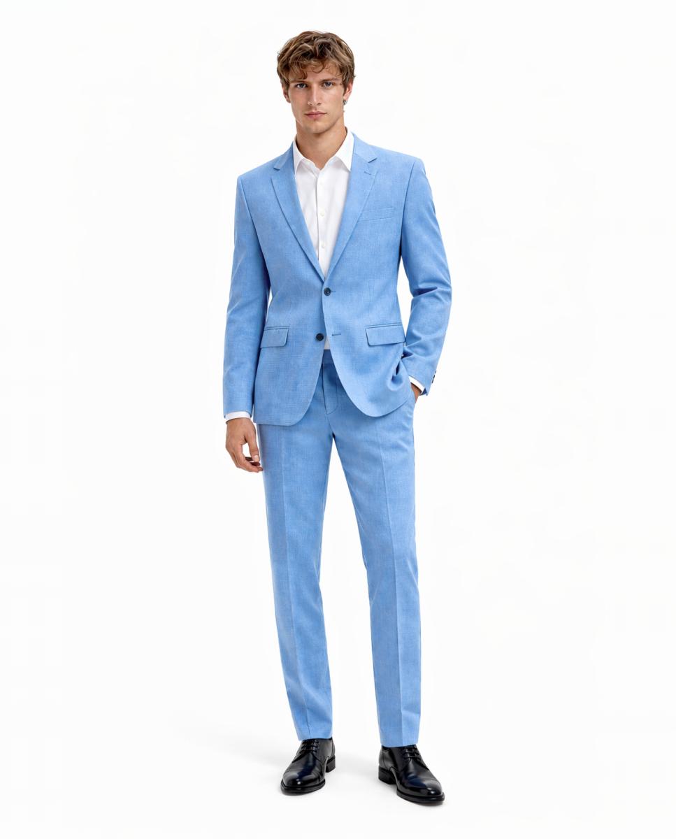 Casaco de Fato Slim Fit Liso Azul-claro-5
