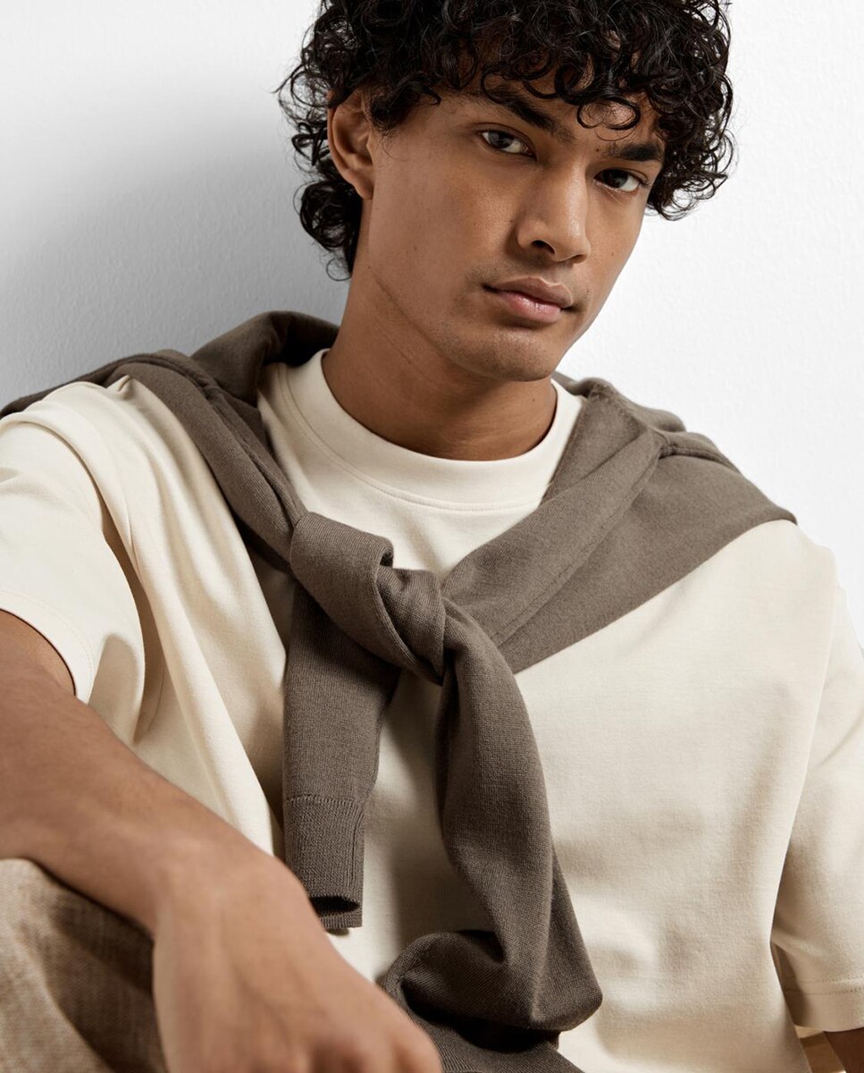 Camiseta de hombre manga corta - Selected - Crema Crema-4