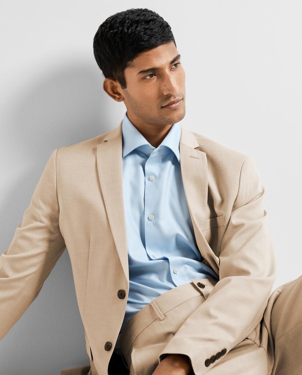 Casaco de Fato Slim Fit Bege-4