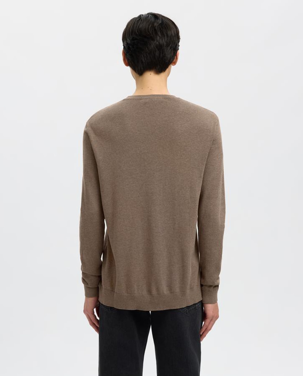 Camisola de malha de homem com decote redondo Castanho-2