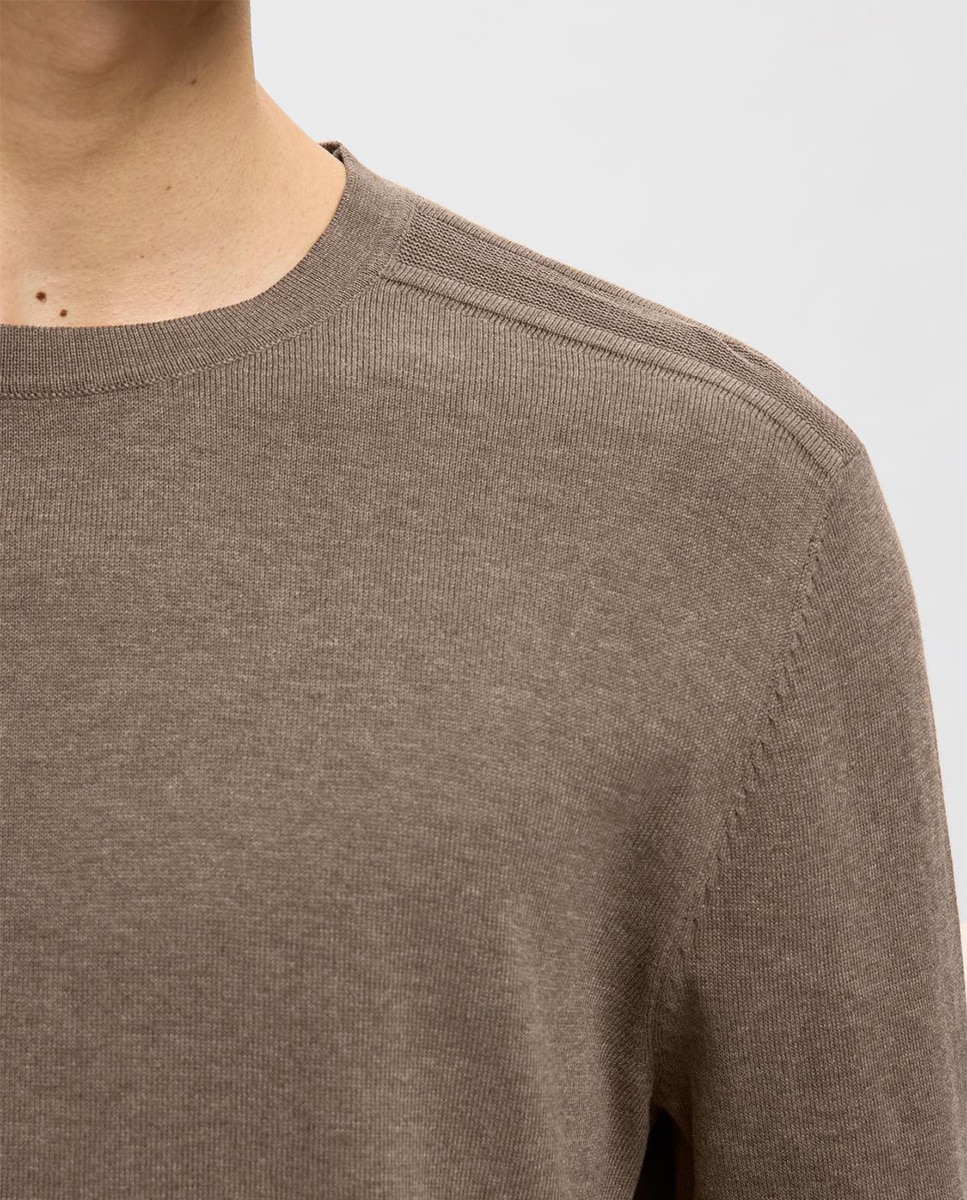 Camisola de malha de homem com decote redondo Castanho-3