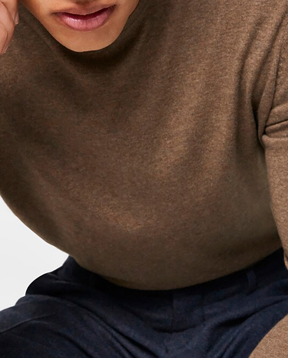 Camisola de malha de homem com decote redondo Castanho-4