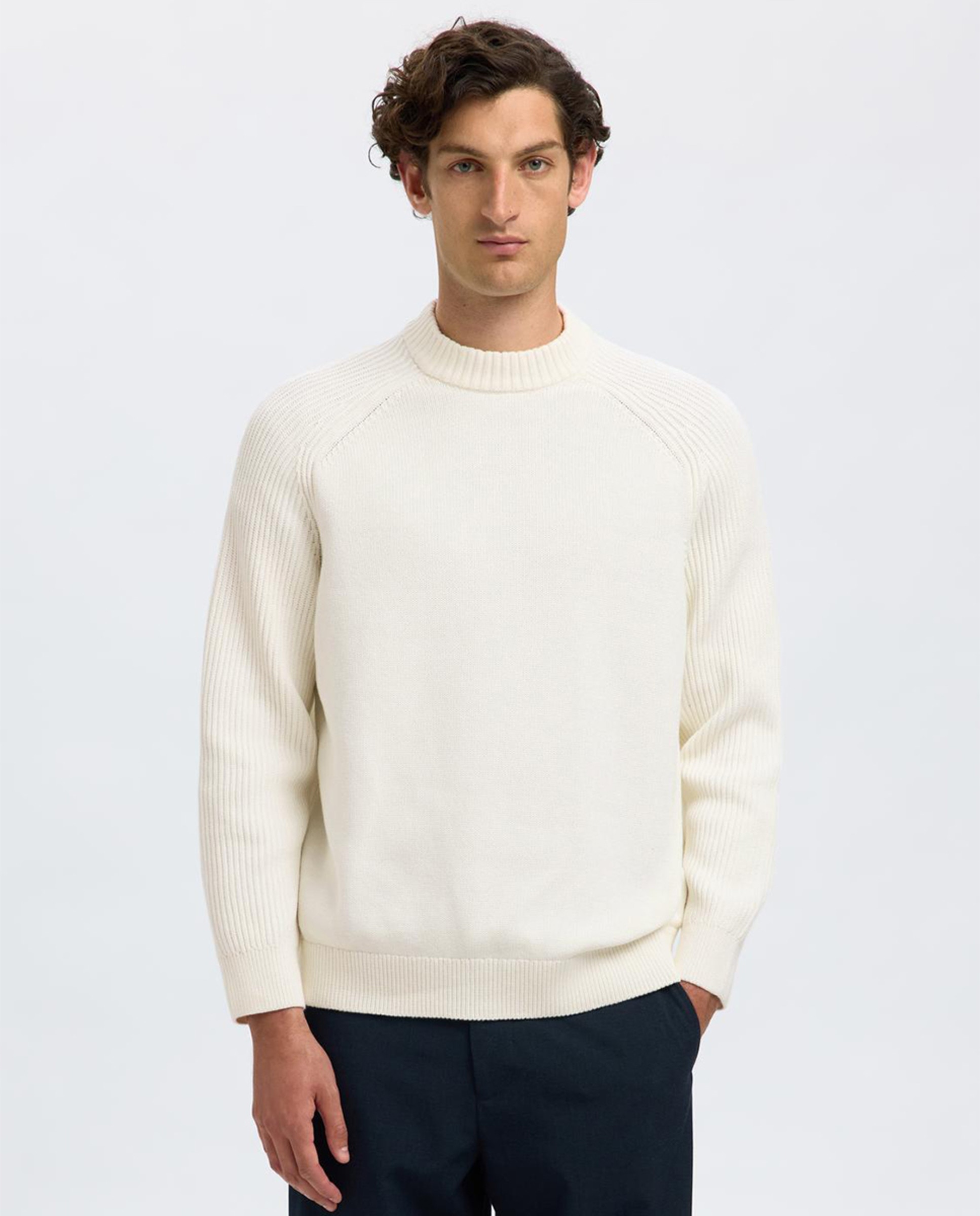 Camisola de Malha de Decote Redondo Branco-1