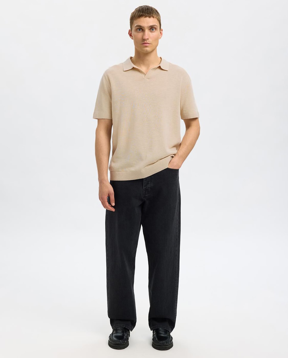 Polo de homem manga curta Bege-4