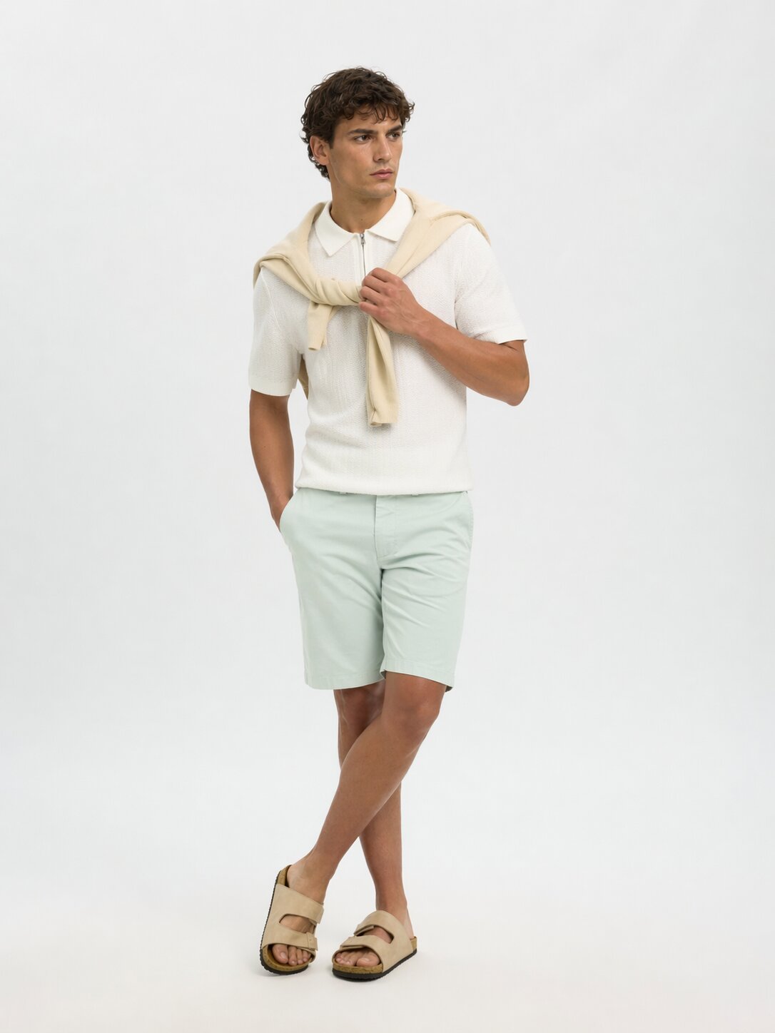 Calções Chino Slim Fit Verde Água-1
