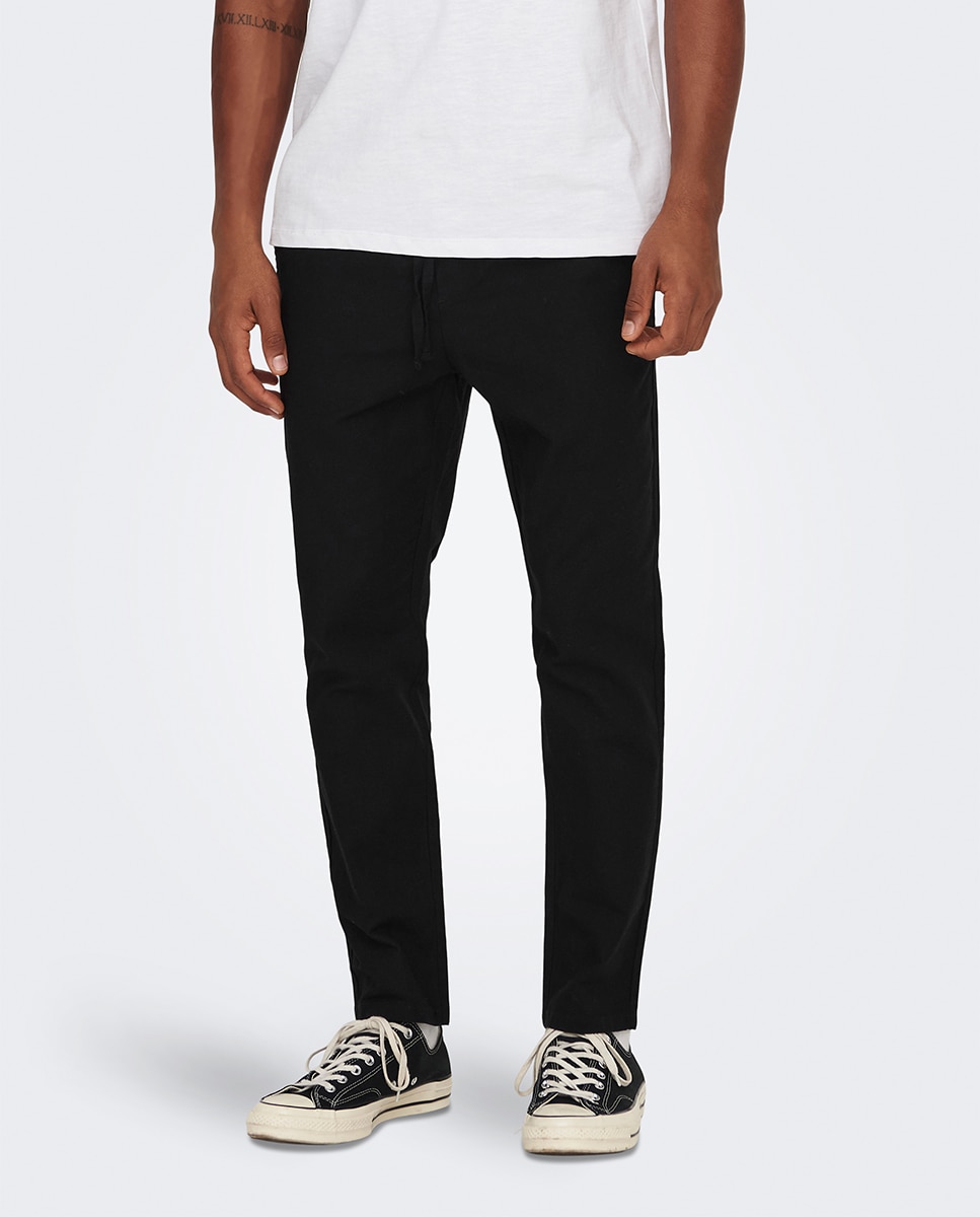 Pantalón de lino de hombre - Only & Sons - Negro Negro-2
