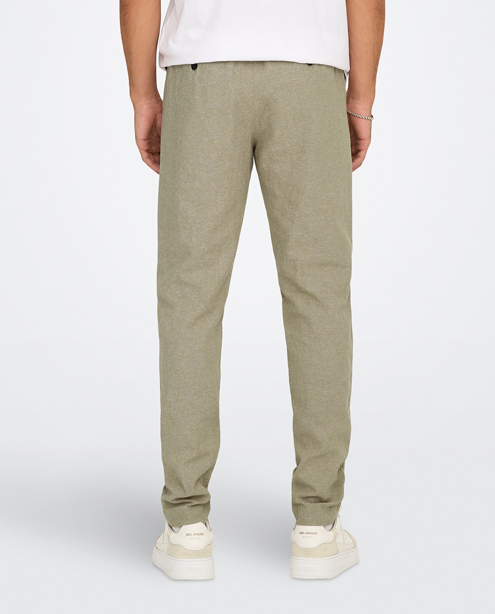 Calças Slim Fit de Algodão e Linho Cinzento-3