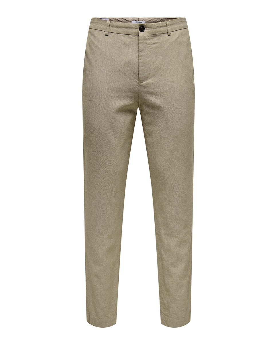 Calças Slim Fit de Algodão e Linho Cinzento-5