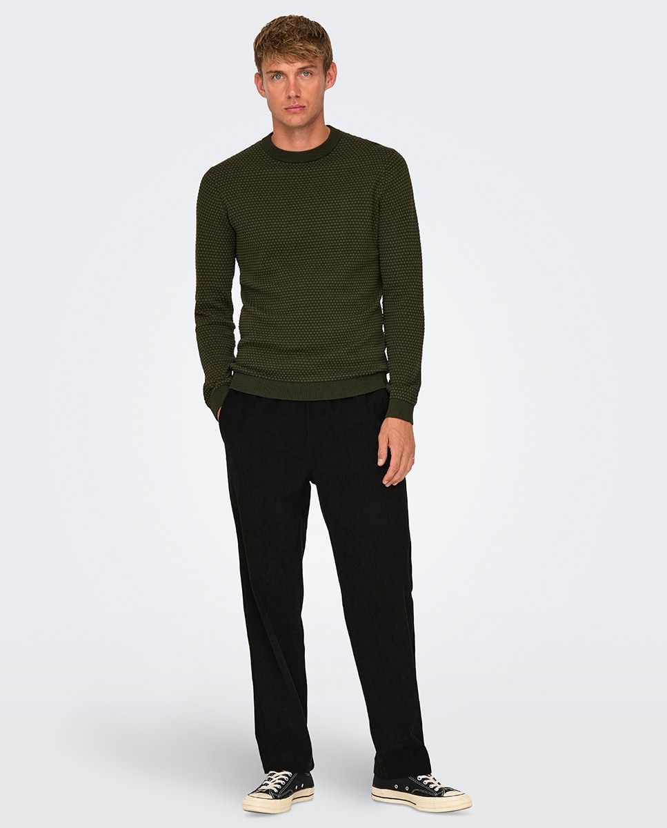 Calças de bombazina loose fit Preto-1