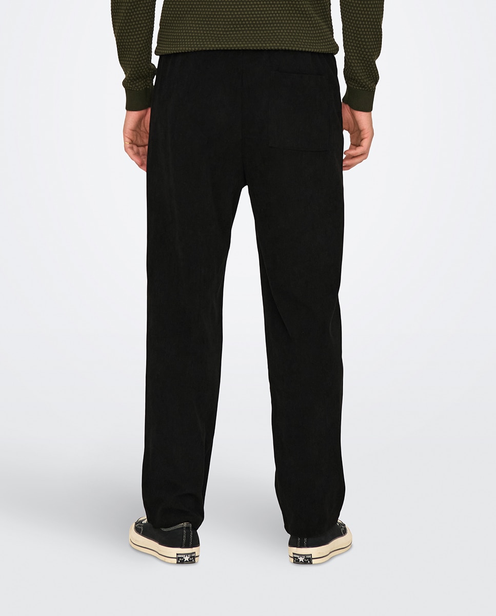 Calças de bombazina loose fit Preto-3