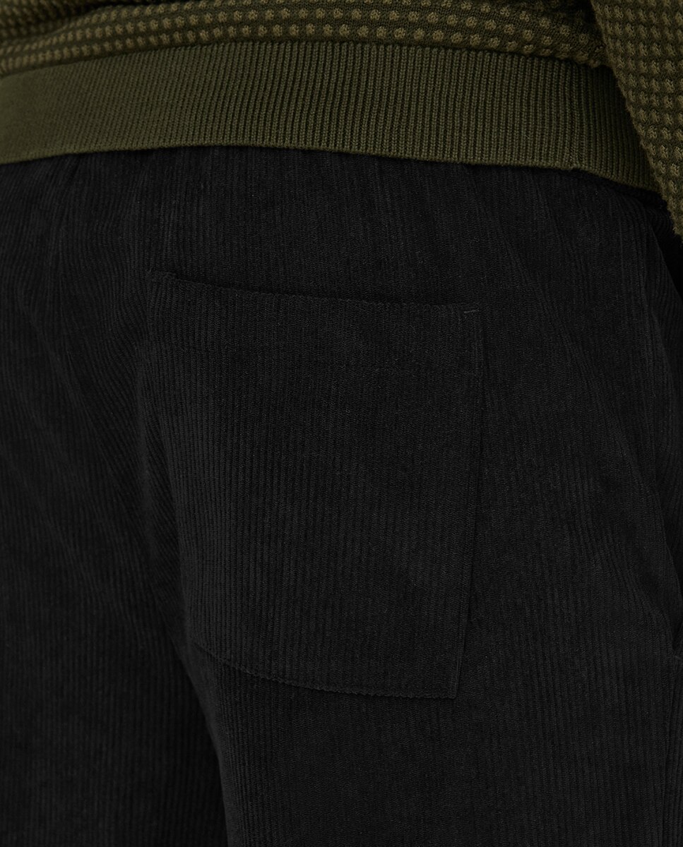 Calças de bombazina loose fit Preto-5