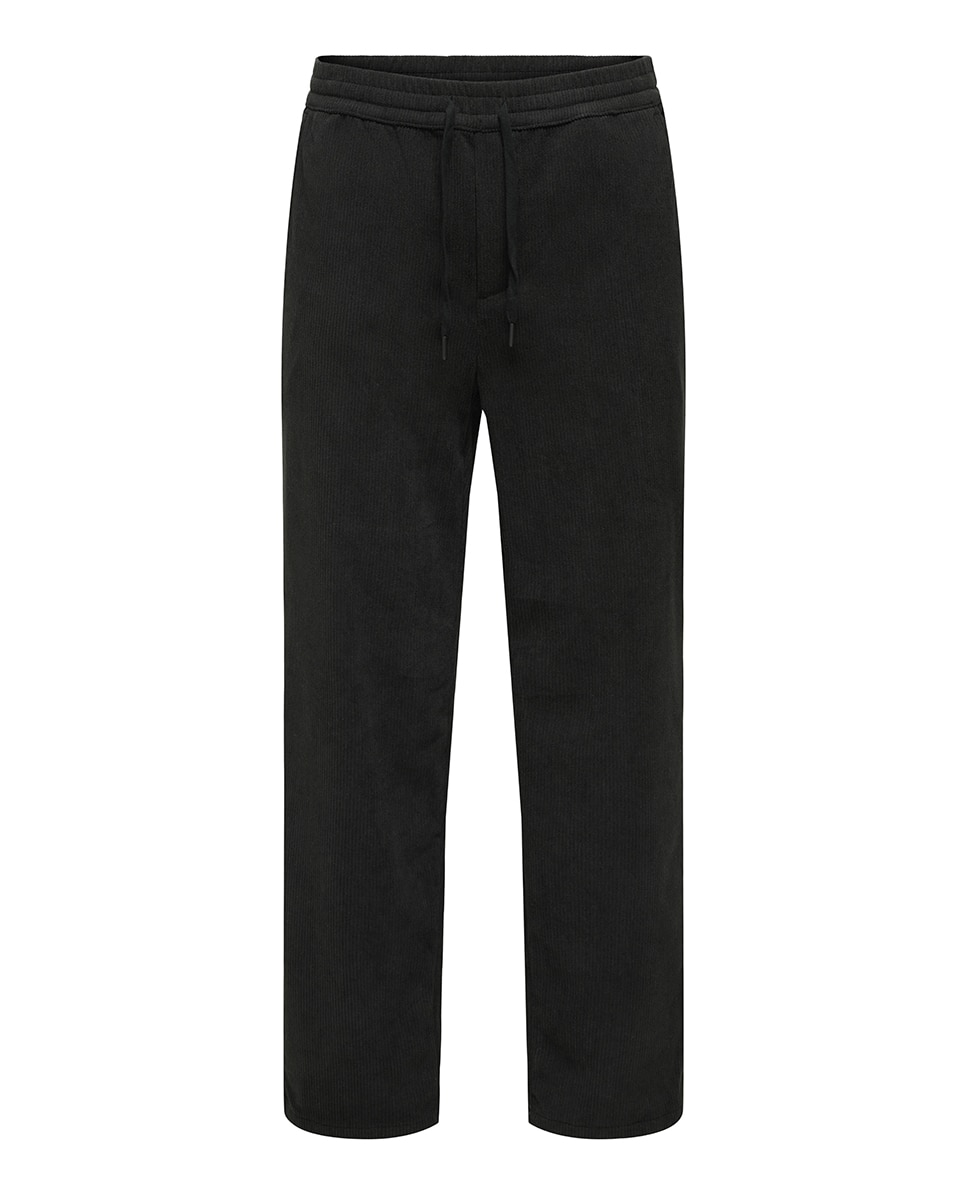 Calças de bombazina loose fit Preto-6