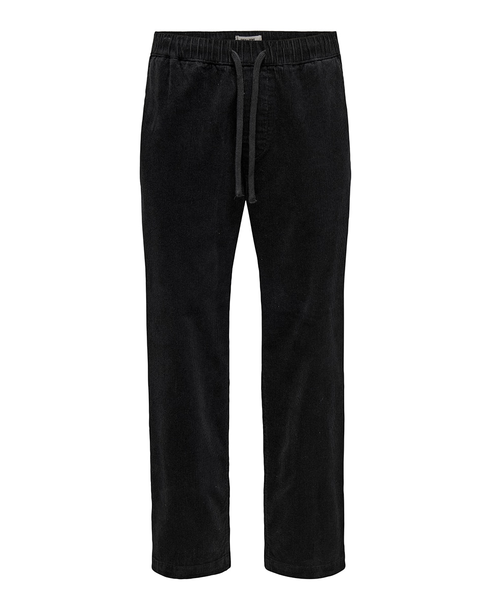 Calças de bombazina loose fit Preto-6