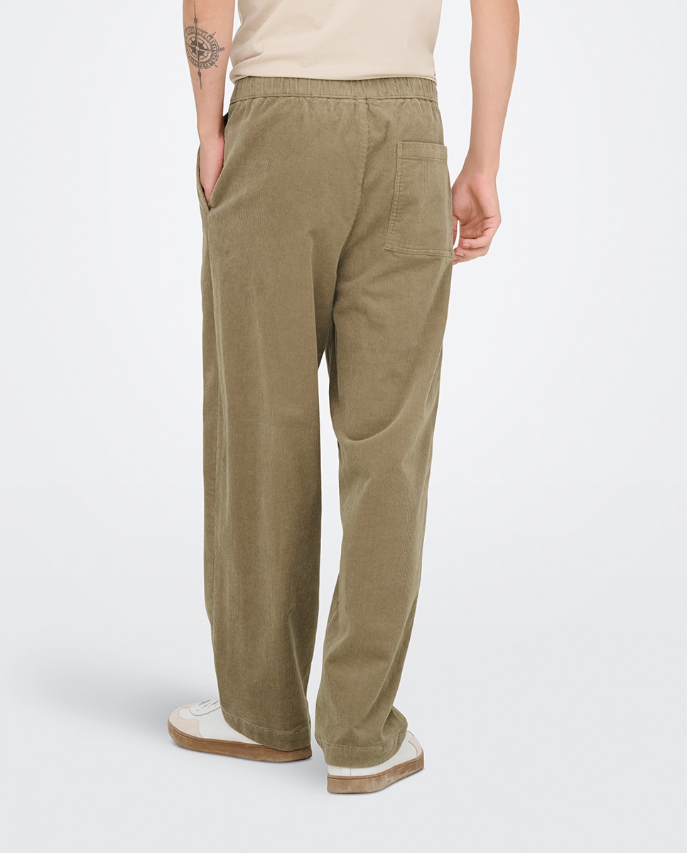 Calças de bombazina loose fit Bege-3