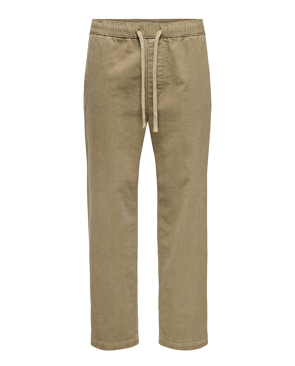 Calças de bombazina loose fit Bege-6