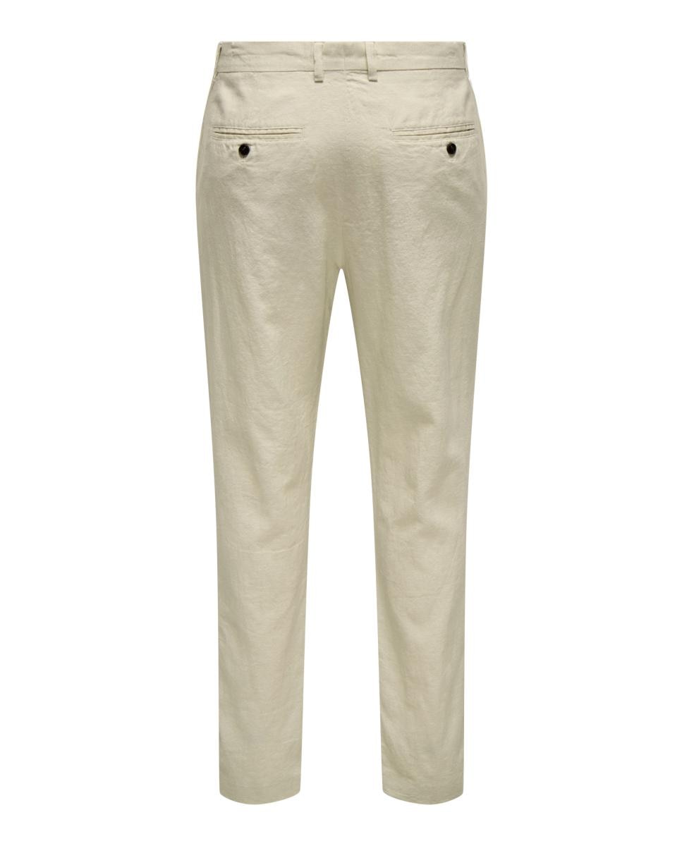 Calças Slim Fit de Algodão e Linho Bege-4
