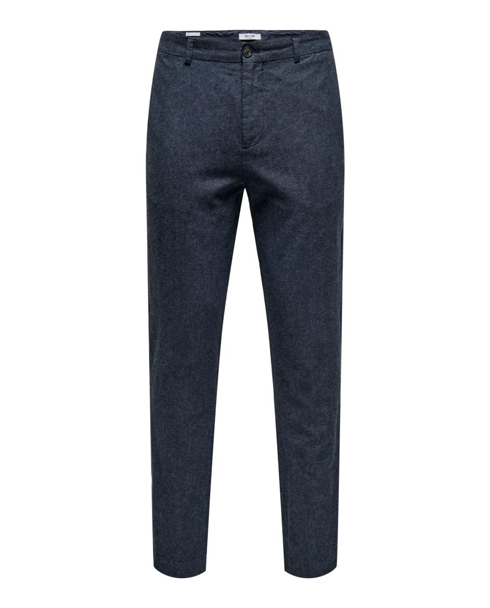 Calças Slim Fit Fabricadas com Algodão e Linho Azul-marinho-3