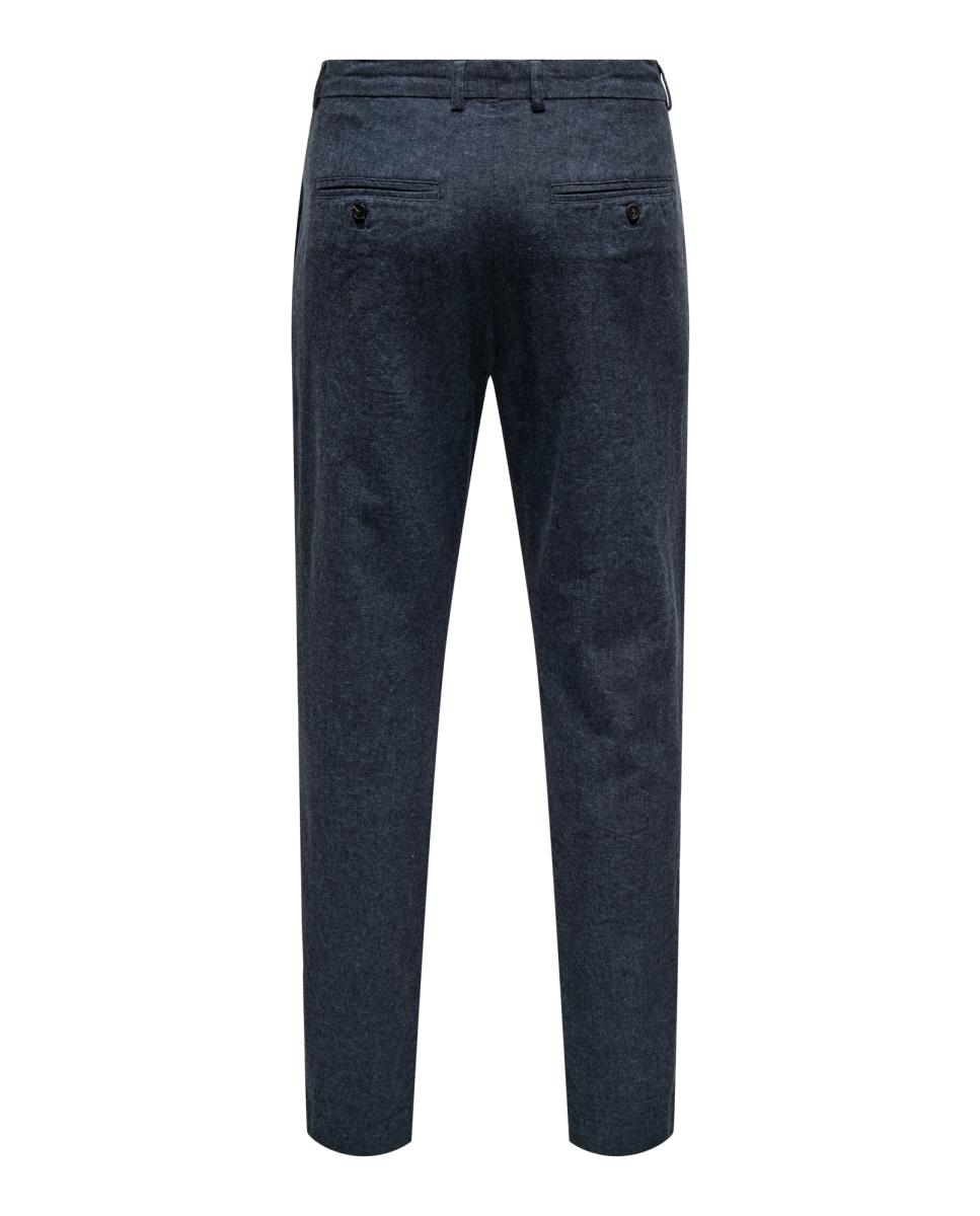 Calças Slim Fit Fabricadas com Algodão e Linho Azul-marinho-4