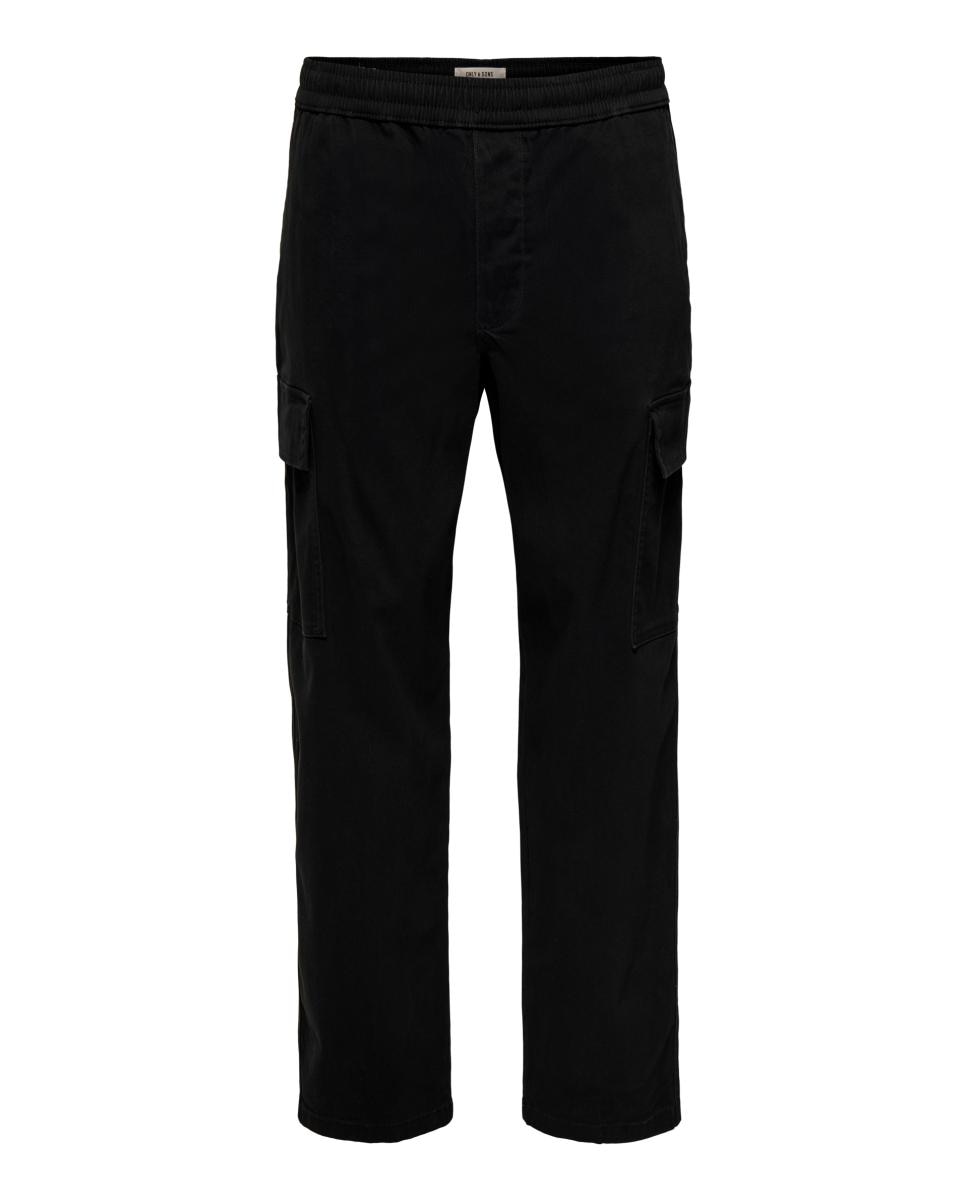 Calças Cargo com Cós Elástico Preto-2