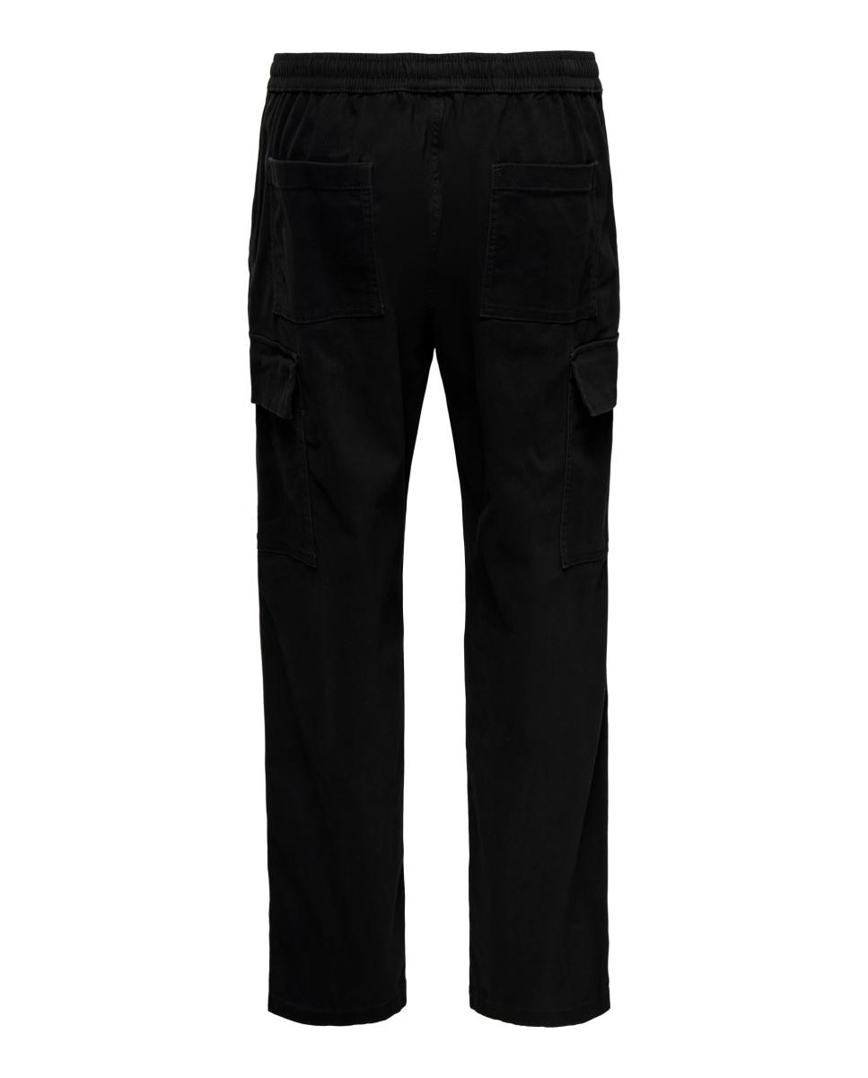 Calças Cargo com Cós Elástico Preto-3