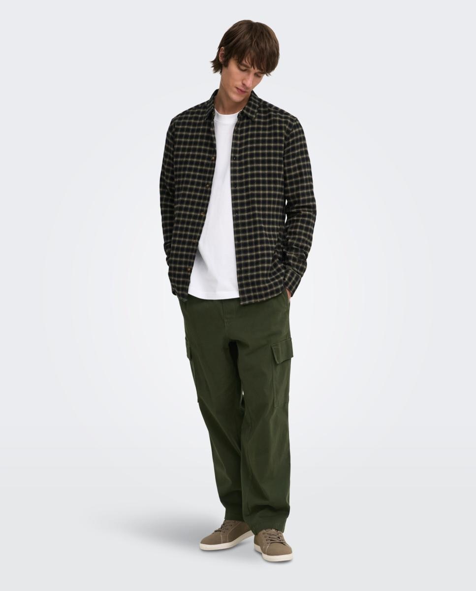 Pantalón de hombre cargo con cinturilla elástica - Only & Sons - Verde militar Verde militar-1