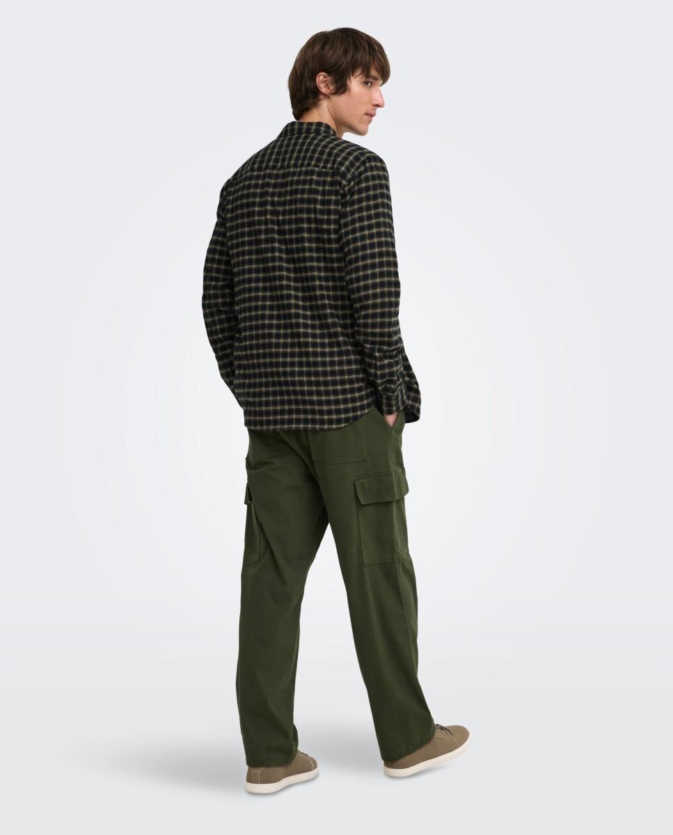 Pantalón de hombre cargo con cinturilla elástica - Only & Sons - Verde militar Verde militar-2