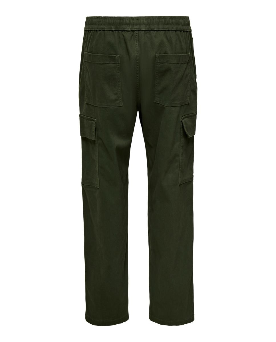 Pantalón de hombre cargo con cinturilla elástica - Only & Sons - Verde militar Verde militar-4