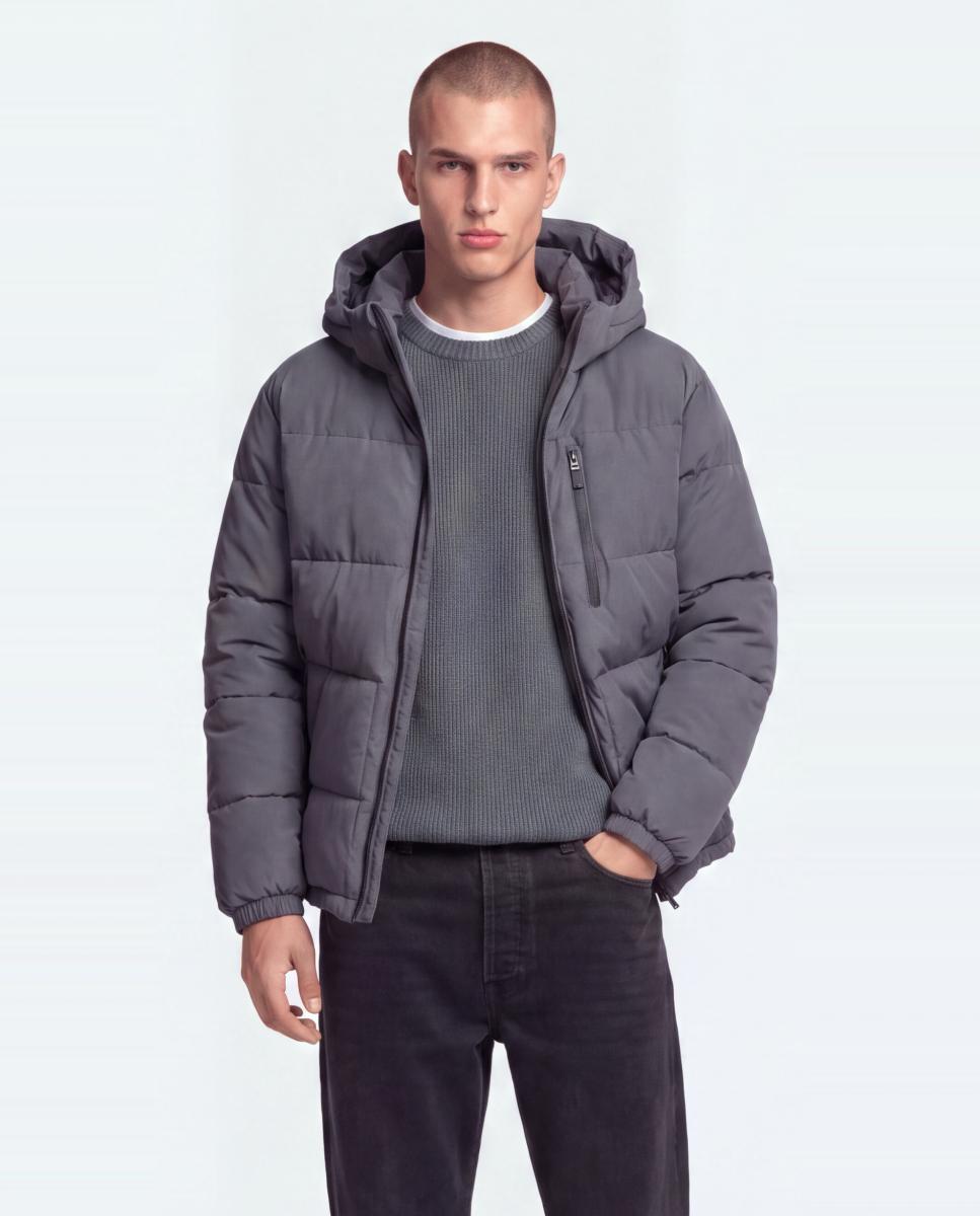 Abrigo acolchado con capucha de hombre - Only & Sons - Gris Gris-1