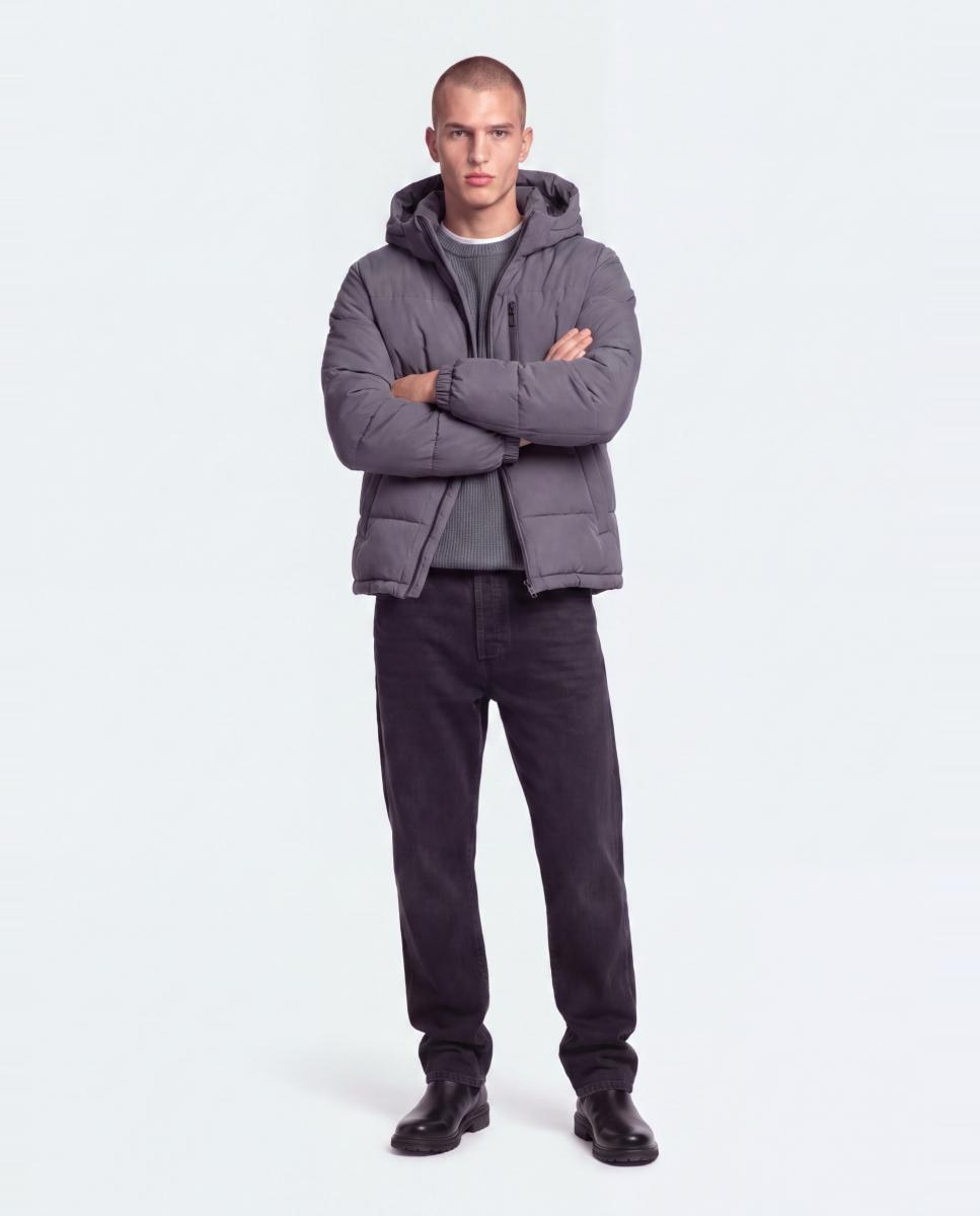 Abrigo acolchado con capucha de hombre - Only & Sons - Gris Gris-7