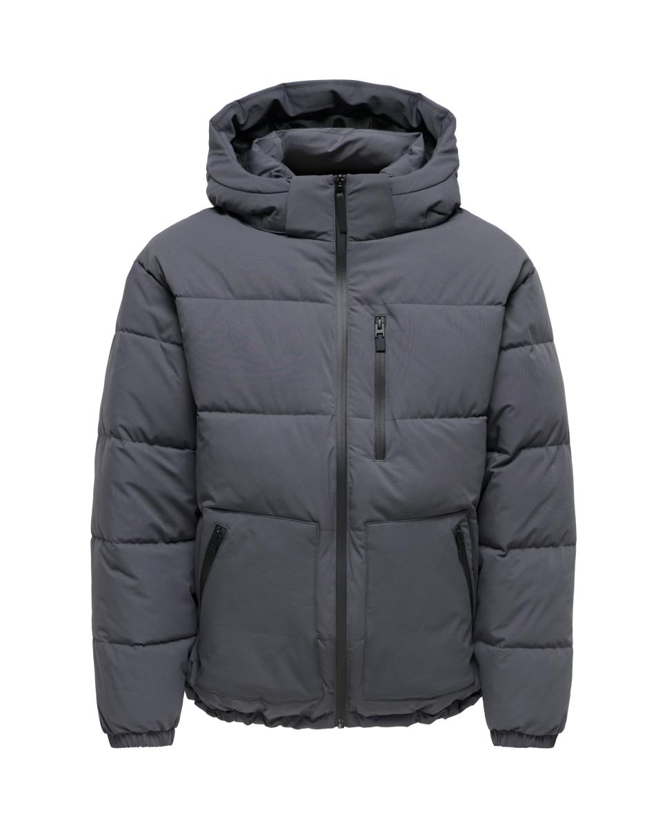 Abrigo acolchado con capucha de hombre - Only & Sons - Gris Gris-5