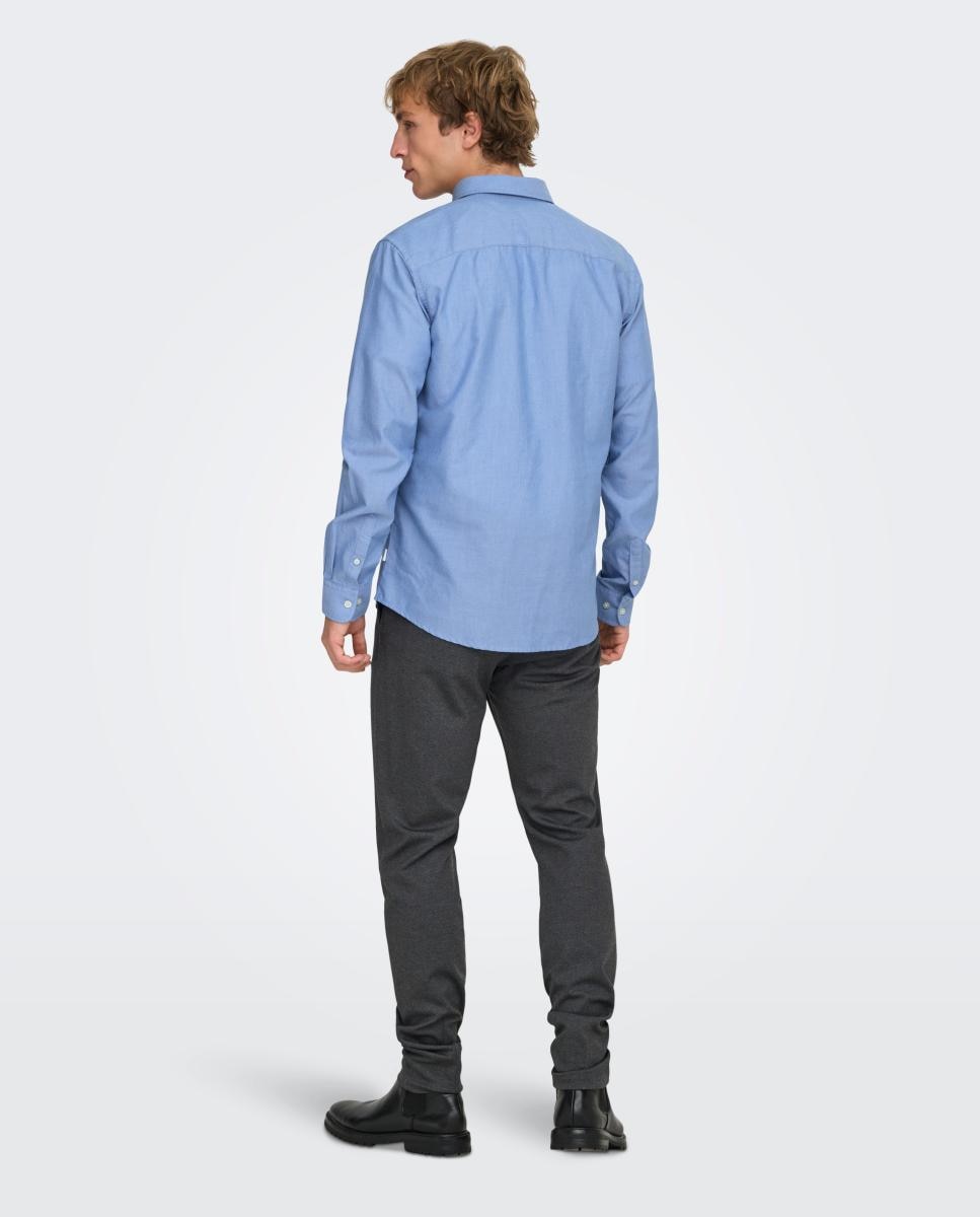 Camisa Oxford slim lisa de homem Azul-claro-2