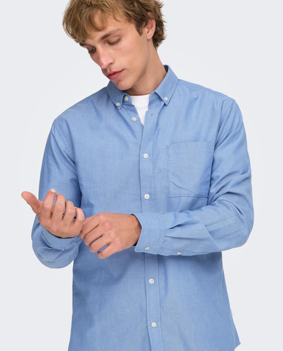 Camisa Oxford slim lisa de homem Azul-claro-3