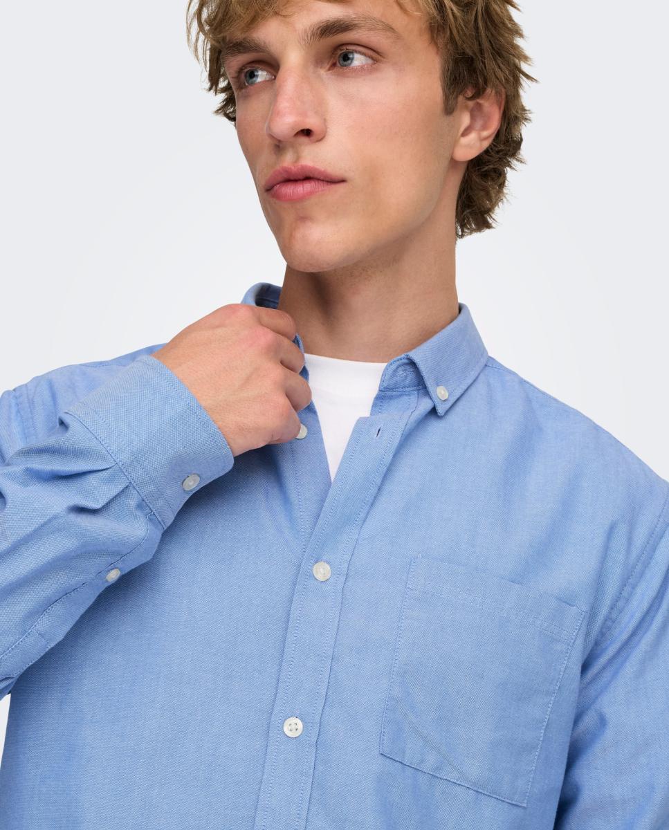 Camisa Oxford slim lisa de homem Azul-claro-4