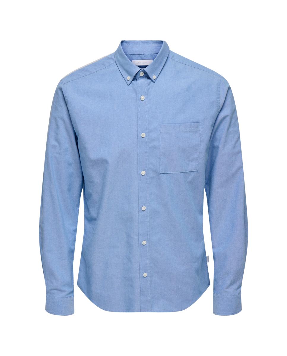 Camisa Oxford slim lisa de homem Azul-claro-5