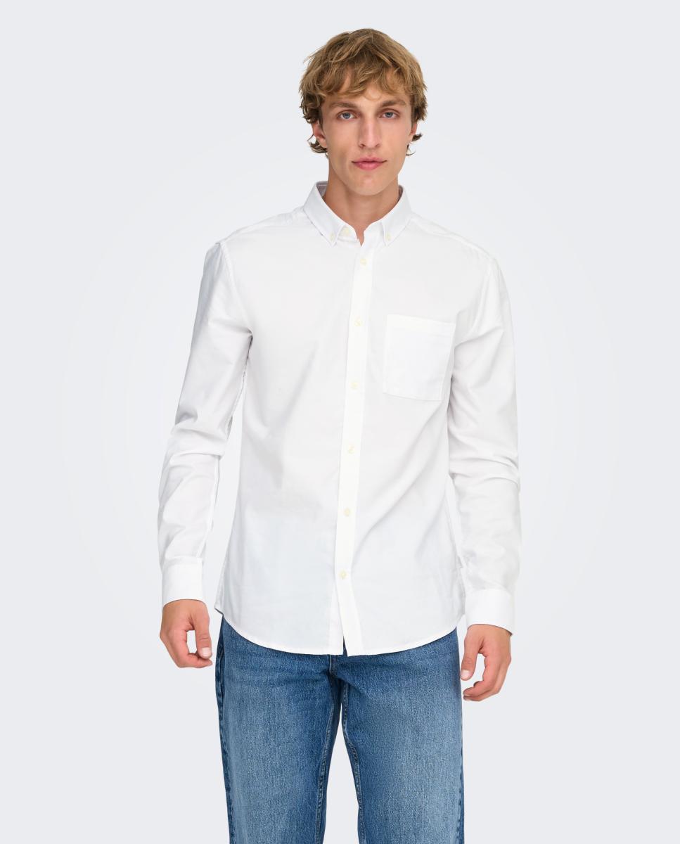 Camisa Oxford de hombre slim lisa - Only & Sons - Verde anticuario Blanco-1