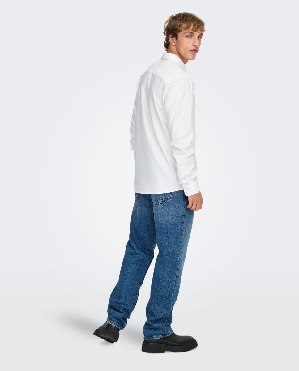 Camisa Oxford de hombre slim lisa - Only & Sons - Verde anticuario Blanco-2