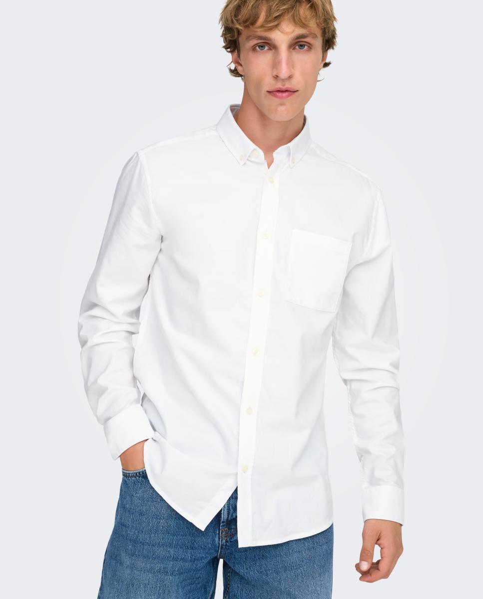 Camisa Oxford de hombre slim lisa - Only & Sons - Verde anticuario Blanco-3