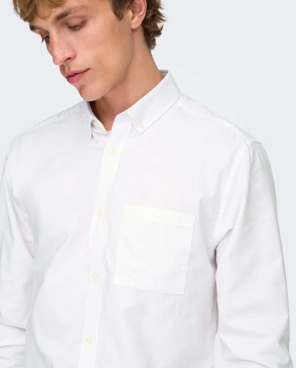 Camisa Oxford de hombre slim lisa - Only & Sons - Verde anticuario Blanco-4