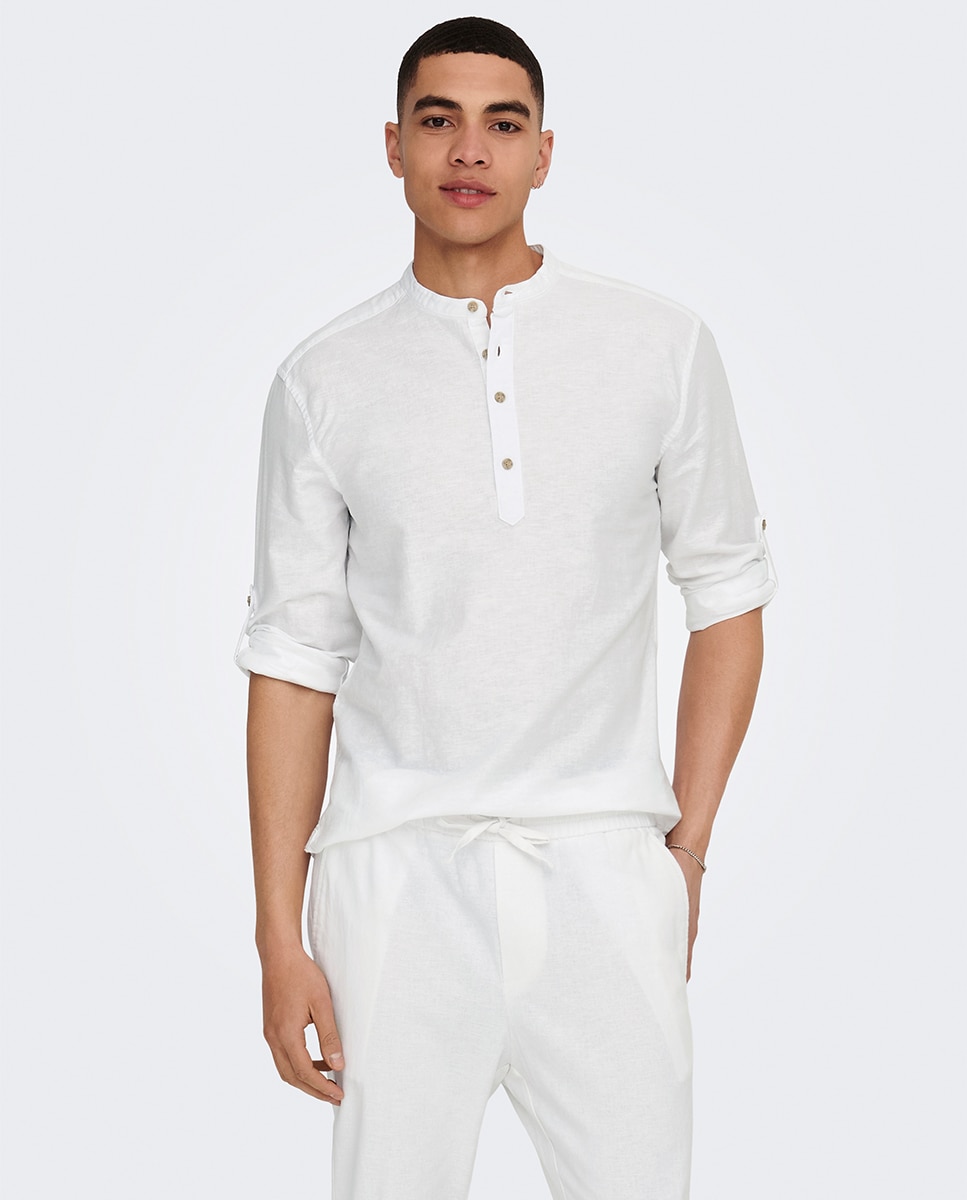 Only & Sons - Camisa de lino de hombre manga larga.