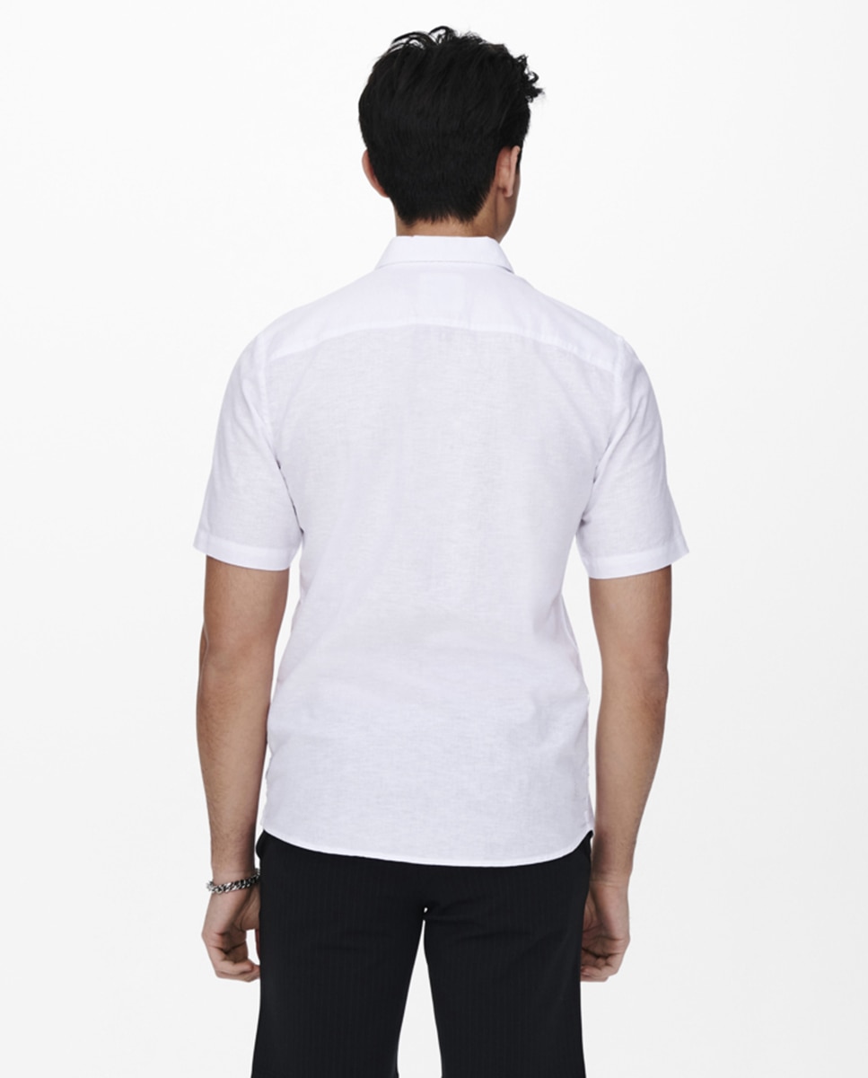 Camisa de Linho com Manga Curta Branco-2