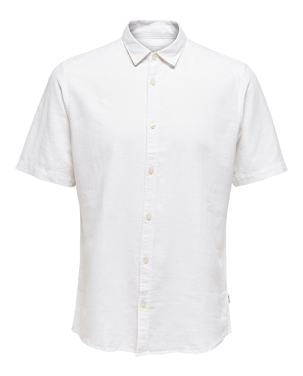 Camisa de Linho com Manga Curta Branco-4