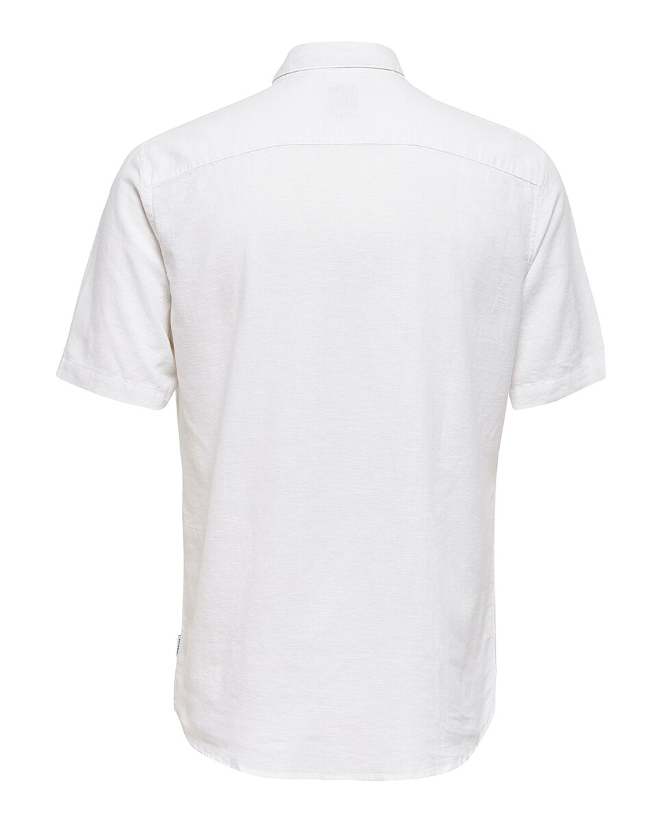 Camisa de Linho com Manga Curta Branco-5