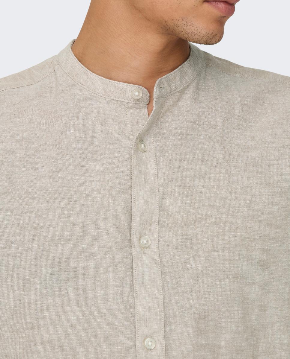 Camisa lino de hombre manga larga regular fit - Only & Sons - Beige Beige-3