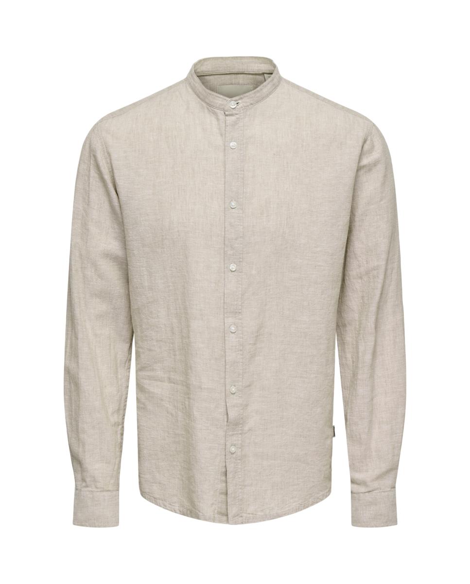 Camisa lino de hombre manga larga regular fit - Only & Sons - Beige Beige-4