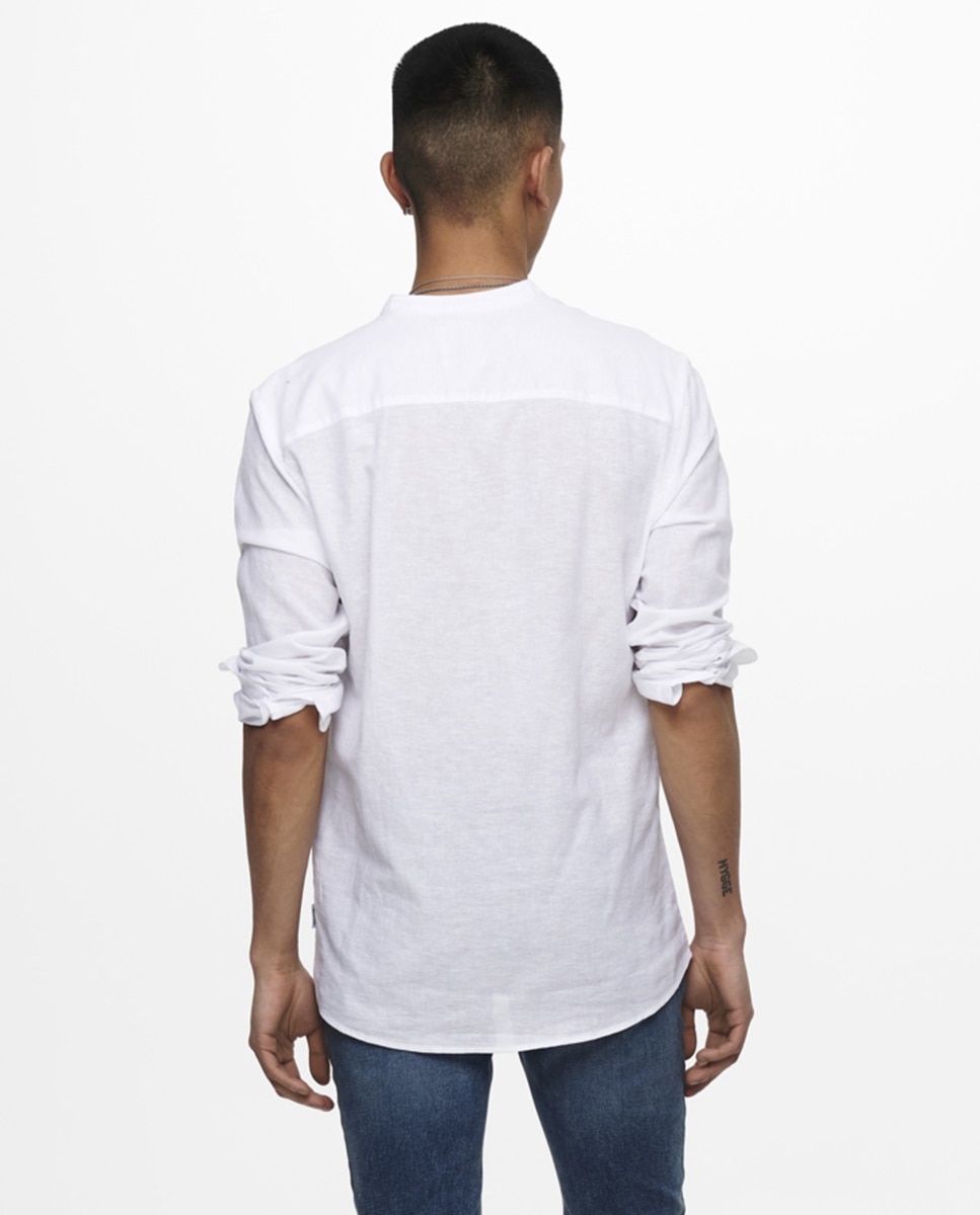 Camisa Regular Fit com Manga Comprida e em Linho Branco-2