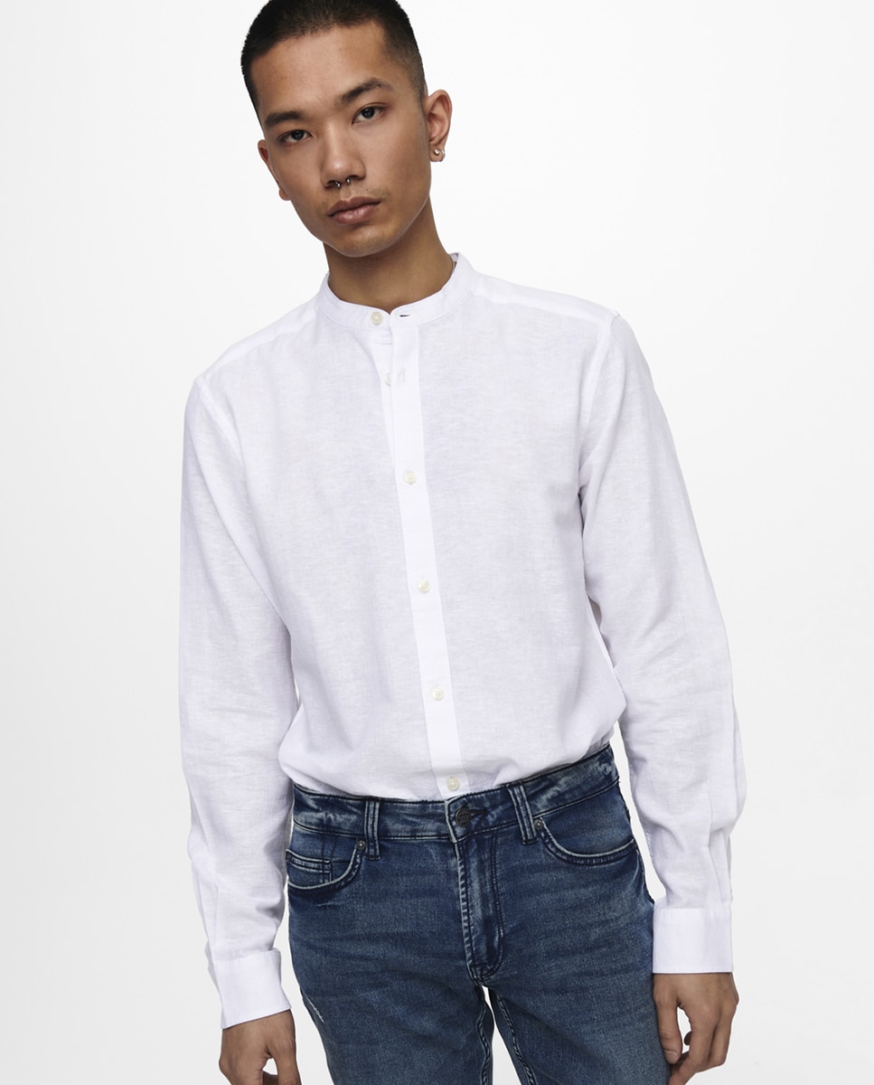 Camisa Regular Fit com Manga Comprida e em Linho Branco-3