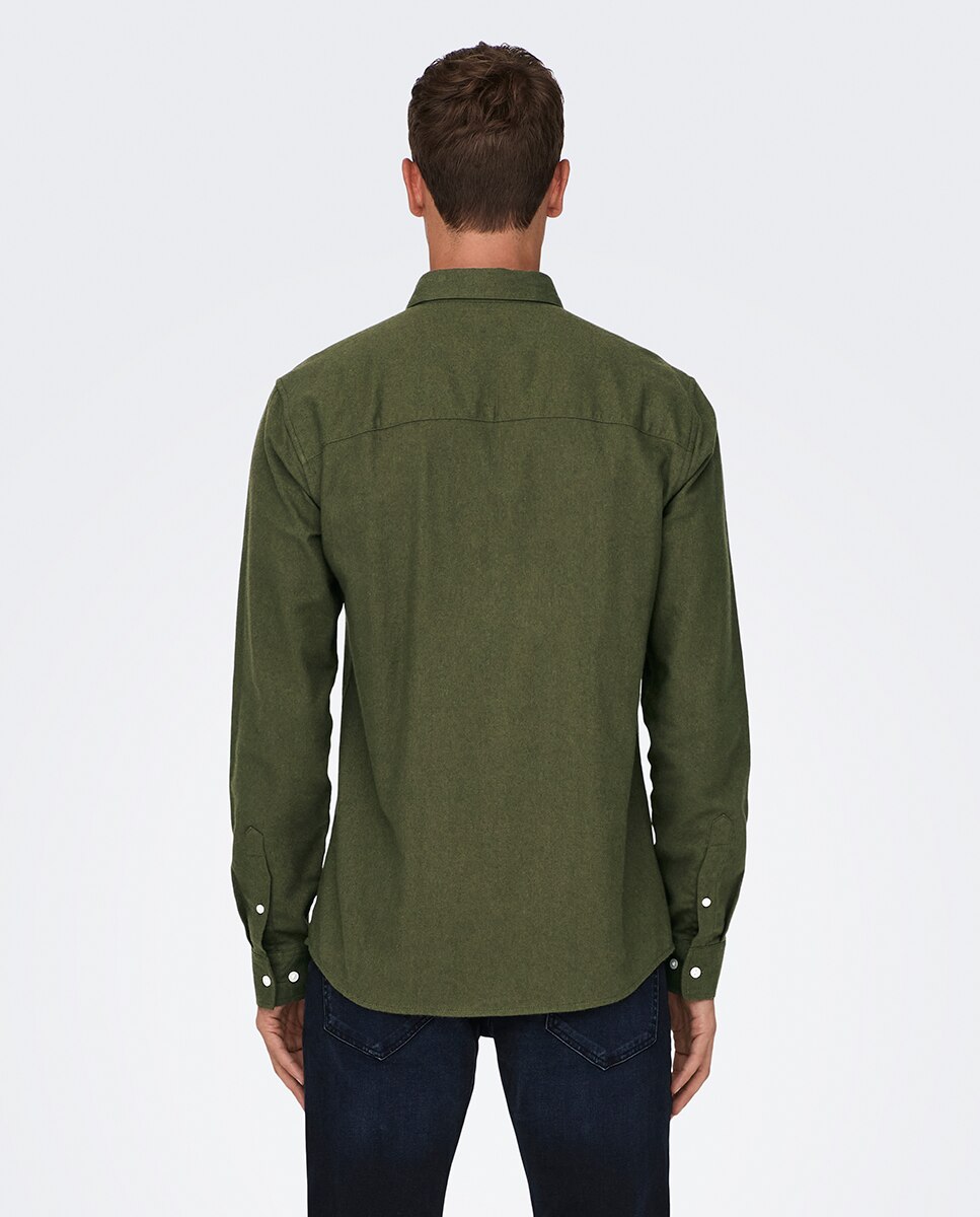 Camisa de hombre slim fit - Only & Sons - Verde oscuro Verde oscuro-2