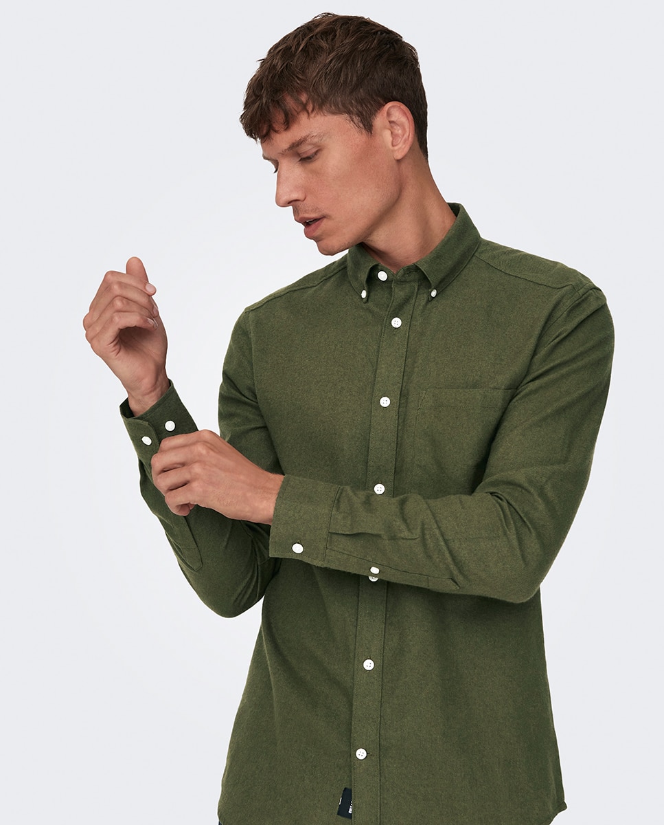 Camisa de hombre slim fit - Only & Sons - Verde oscuro Verde oscuro-3