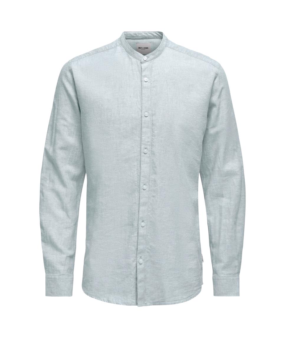 Camisa lino de hombre manga larga regular fit - Only & Sons - Azul claro Azul claro-3